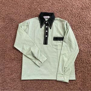 Genuine Vintage 1970’s Green Dagger Collar Long Sleeved Shirt; Mod, Men’s/Unisex